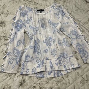 Fred David White and Blue Floral Blouse
